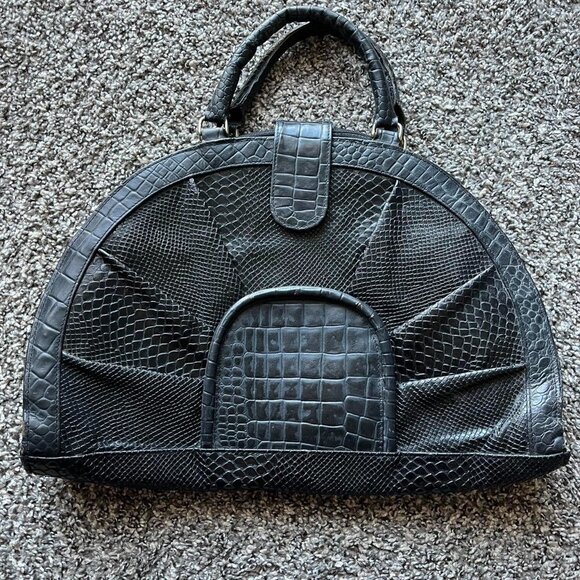 Coach Handbags - Vintage 80s Sigma Black Crocodile Print Leather Handbag Luxury Eclectic Grandma
